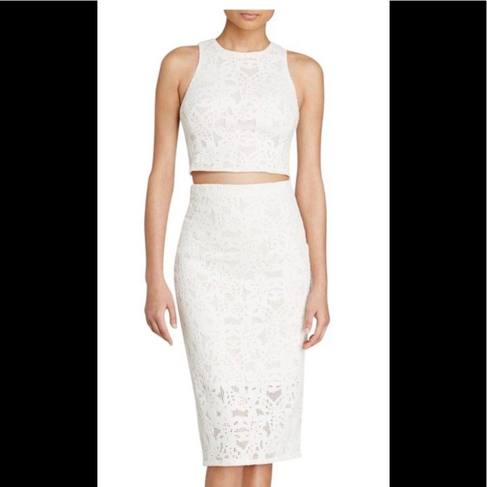Rebecca Taylor Lace Cropped Top+Midi Skirt Set, Size 0